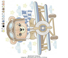 Charger l&#39;image dans la galerie, Pilot Bear embroidery designs - Plane embroidery design machine embroidery pattern - Aviator Teddy Bear embroidery file - instant download
