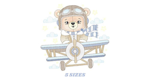 Pilot Bear embroidery designs - Plane embroidery design machine embroidery pattern - Aviator Teddy Bear embroidery file - instant download