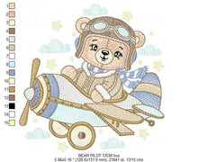 Laden Sie das Bild in den Galerie-Viewer, Pilot Bear embroidery designs - Plane embroidery design machine embroidery pattern - Aviator Teddy Bear embroidery file - instant download
