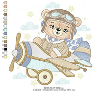 Load image into Gallery viewer, Pilot Bear embroidery designs - Plane embroidery design machine embroidery pattern - Aviator Teddy Bear embroidery file - instant download
