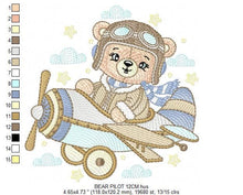 Laden Sie das Bild in den Galerie-Viewer, Pilot Bear embroidery designs - Plane embroidery design machine embroidery pattern - Aviator Teddy Bear embroidery file - instant download
