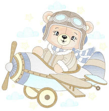 Load image into Gallery viewer, Pilot Bear embroidery designs - Plane embroidery design machine embroidery pattern - Aviator Teddy Bear embroidery file - instant download
