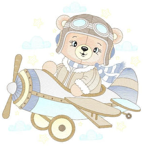 Pilot Bear embroidery designs - Plane embroidery design machine embroidery pattern - Aviator Teddy Bear embroidery file - instant download