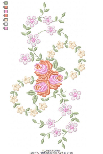 Flowers embroidery designs - Kitchen Towel embroidery design machine embroidery pattern - Rose embroidery file - instant digital download