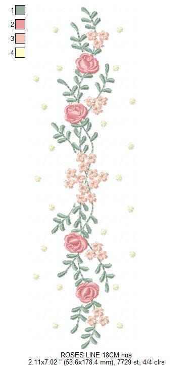 Flower line embroidery designs - Roses embroidery design machine embroidery pattern - Kitchen towel embroidery file - instant download pes