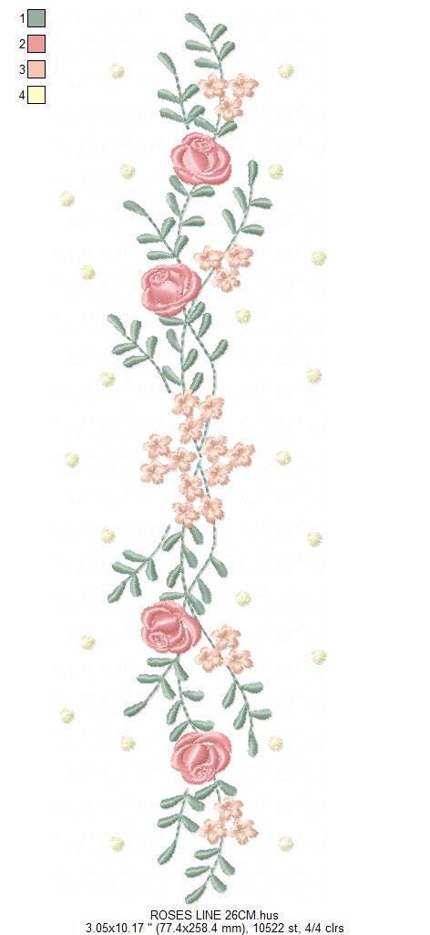 Flower line embroidery designs - Roses embroidery design machine embroidery pattern - Kitchen towel embroidery file - instant download pes