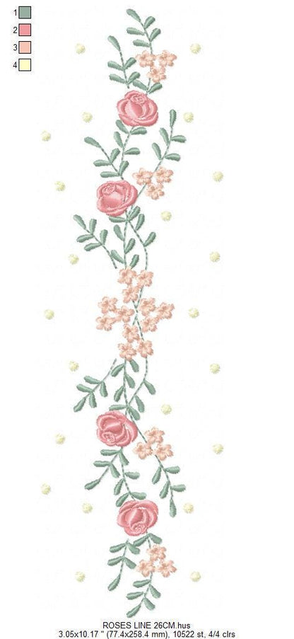 Flower line embroidery designs - Roses embroidery design machine embroidery pattern - Kitchen towel embroidery file - instant download pes