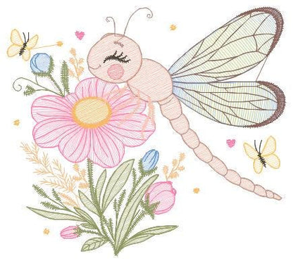 Dragonfly embroidery design - Spring Garden Bug embroidery designs machine embroidery pattern - Kitchen Towel embroidery - instant download