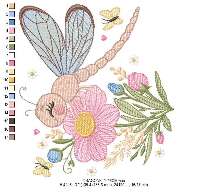 Dragonfly embroidery design - Spring Garden Bug embroidery designs machine embroidery pattern - Kitchen Towel embroidery - instant download