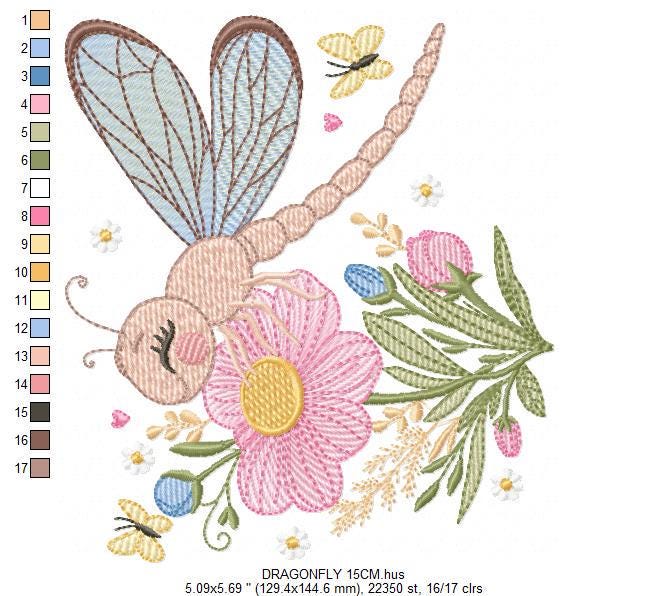 Dragonfly embroidery design - Spring Garden Bug embroidery designs machine embroidery pattern - Kitchen Towel embroidery - instant download