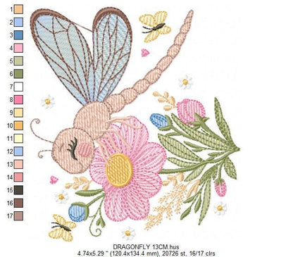 Dragonfly embroidery design - Spring Garden Bug embroidery designs machine embroidery pattern - Kitchen Towel embroidery - instant download