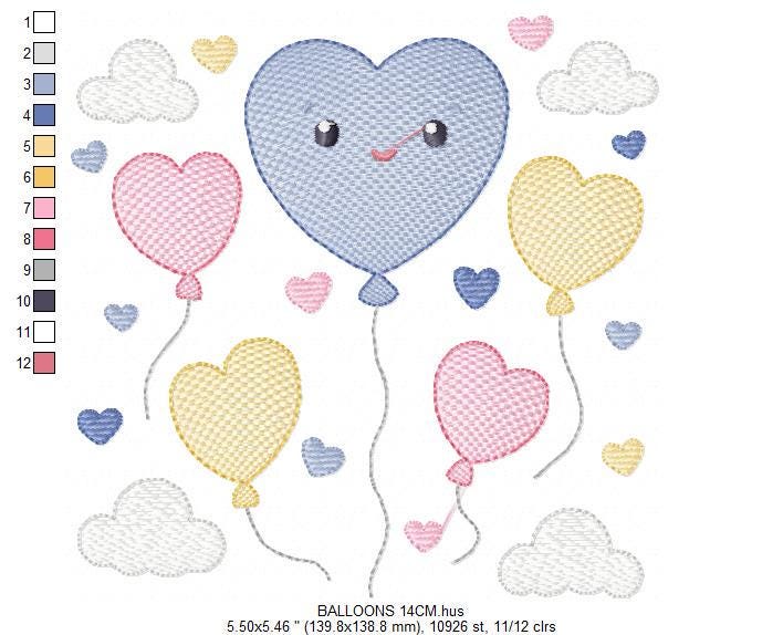 Balloon embroidery design - Balloons embroidery designs machine embroidery pattern - Heart balloon cloud - birthday embroidery file download