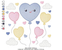 Charger l&#39;image dans la galerie, Balloon embroidery design - Balloons embroidery designs machine embroidery pattern - Heart balloon cloud - birthday embroidery file download
