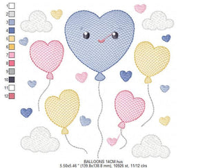 Balloon embroidery design - Balloons embroidery designs machine embroidery pattern - Heart balloon cloud - birthday embroidery file download