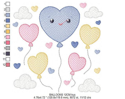 Balloon embroidery design - Balloons embroidery designs machine embroidery pattern - Heart balloon cloud - birthday embroidery file download