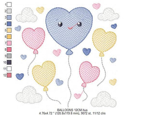 Balloon embroidery design - Balloons embroidery designs machine embroidery pattern - Heart balloon cloud - birthday embroidery file download