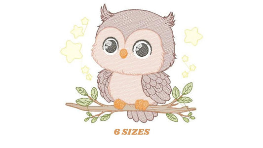 Owl embroidery design - Bird embroidery design machine embroidery pattern - Birdie embroidery file - Owl with branch star - instant download