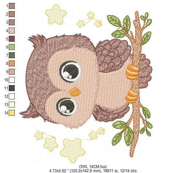 Owl embroidery design - Bird embroidery design machine embroidery pattern - Birdie embroidery file - Owl with branch star - instant download