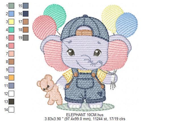Elephant embroidery designs - Elephant with balloons embroidery design machine embroidery pattern - Safari embroidery - instant download
