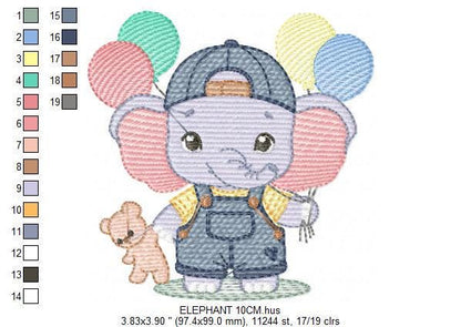Elephant embroidery designs - Elephant with balloons embroidery design machine embroidery pattern - Safari embroidery - instant download
