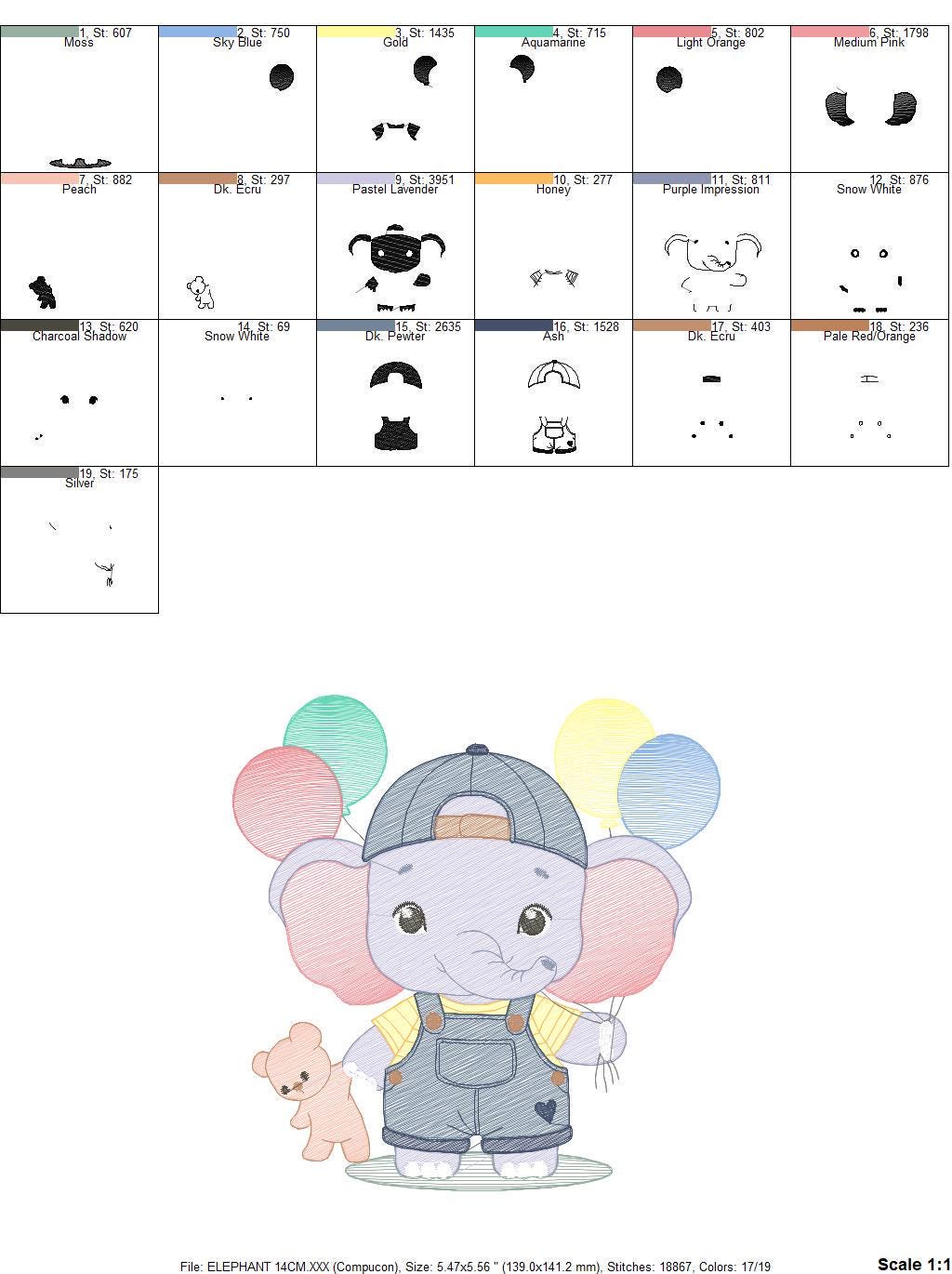 Elephant embroidery designs - Elephant with balloons embroidery design machine embroidery pattern - Safari embroidery - instant download
