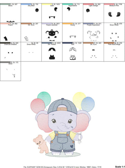 Elephant embroidery designs - Elephant with balloons embroidery design machine embroidery pattern - Safari embroidery - instant download
