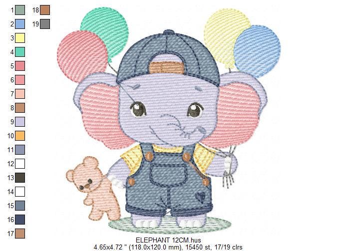 Elephant embroidery designs - Elephant with balloons embroidery design machine embroidery pattern - Safari embroidery - instant download