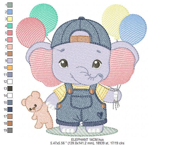 Elephant embroidery designs - Elephant with balloons embroidery design machine embroidery pattern - Safari embroidery - instant download