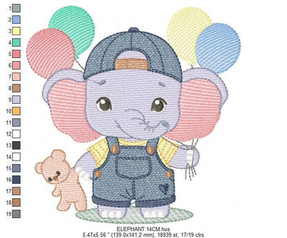 Elephant embroidery designs - Elephant with balloons embroidery design machine embroidery pattern - Safari embroidery - instant download