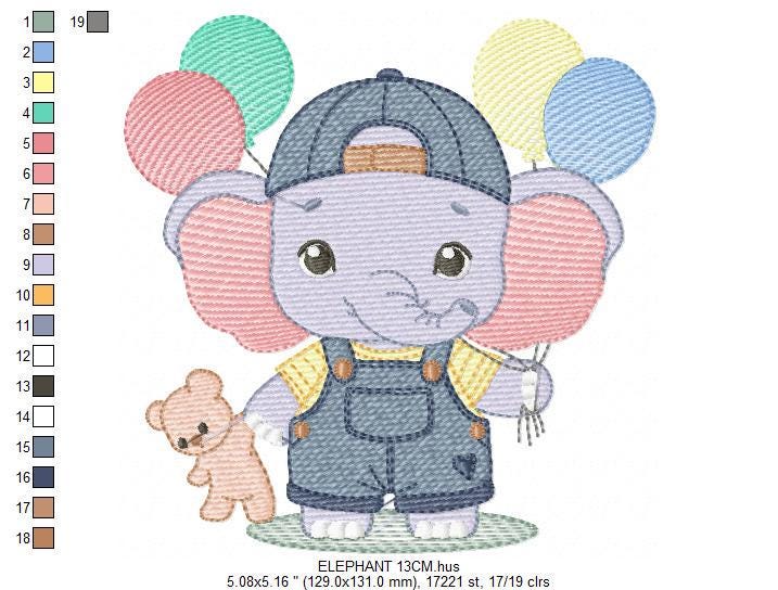 Elephant embroidery designs - Elephant with balloons embroidery design machine embroidery pattern - Safari embroidery - instant download