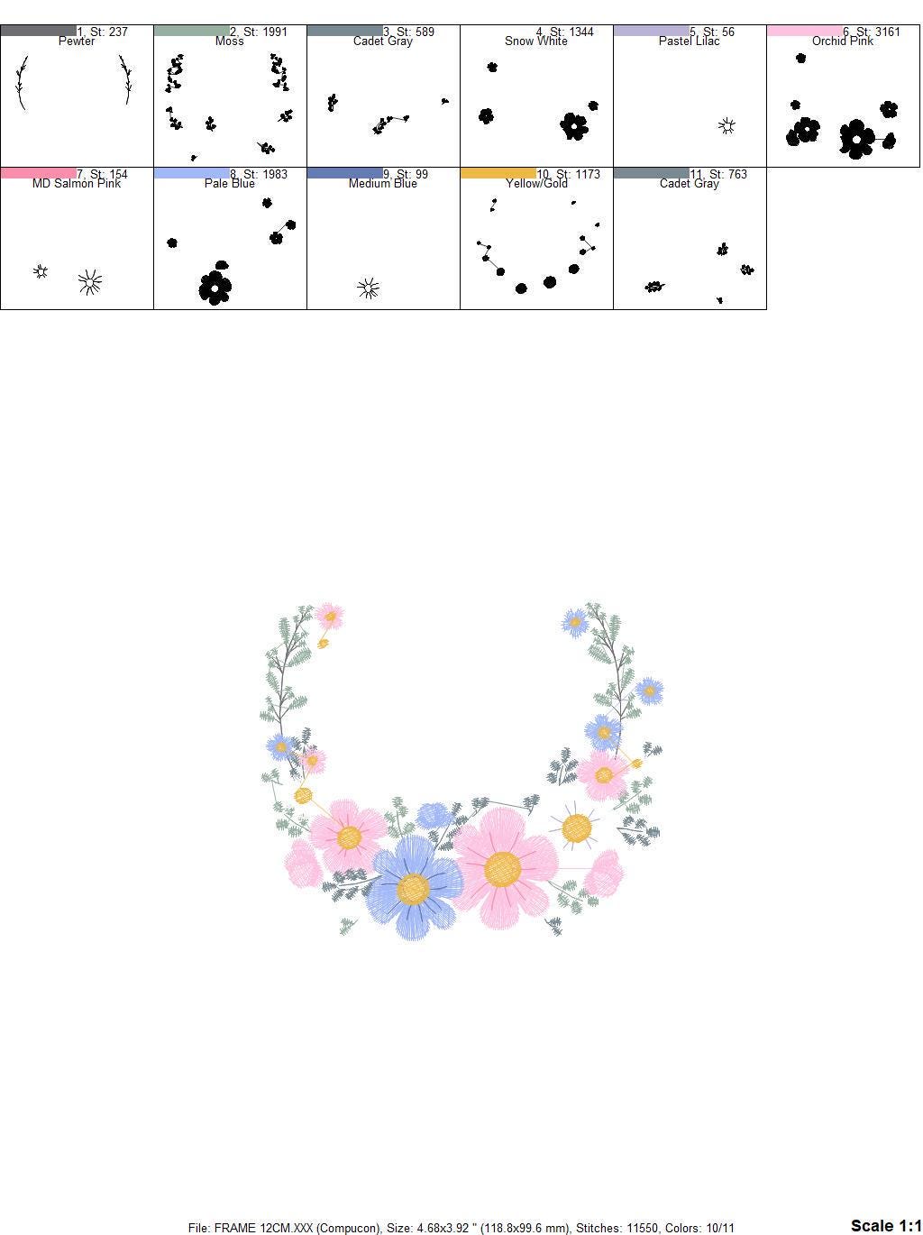 Flower Frame embroidery designs - Monogram Flower embroidery design machine embroidery pattern - Flower Wreath embroidery - instant download