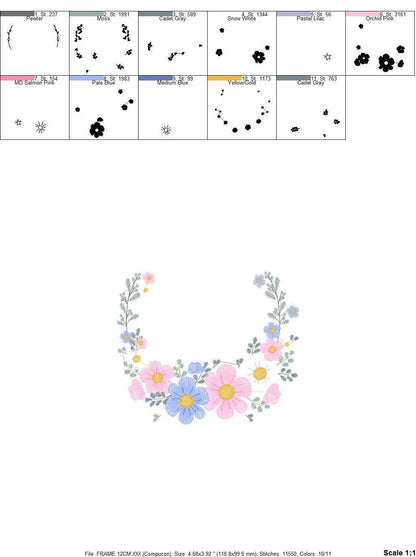 Flower Frame embroidery designs - Monogram Flower embroidery design machine embroidery pattern - Flower Wreath embroidery - instant download