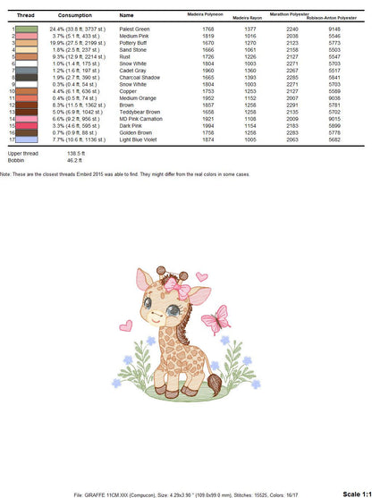 Giraffe embroidery designs - Safari animals embroidery design machine embroidery pattern - Baby girl embroidery file - instant download pes