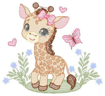 Giraffe embroidery designs - Safari animals embroidery design machine embroidery pattern - Baby girl embroidery file - instant download pes