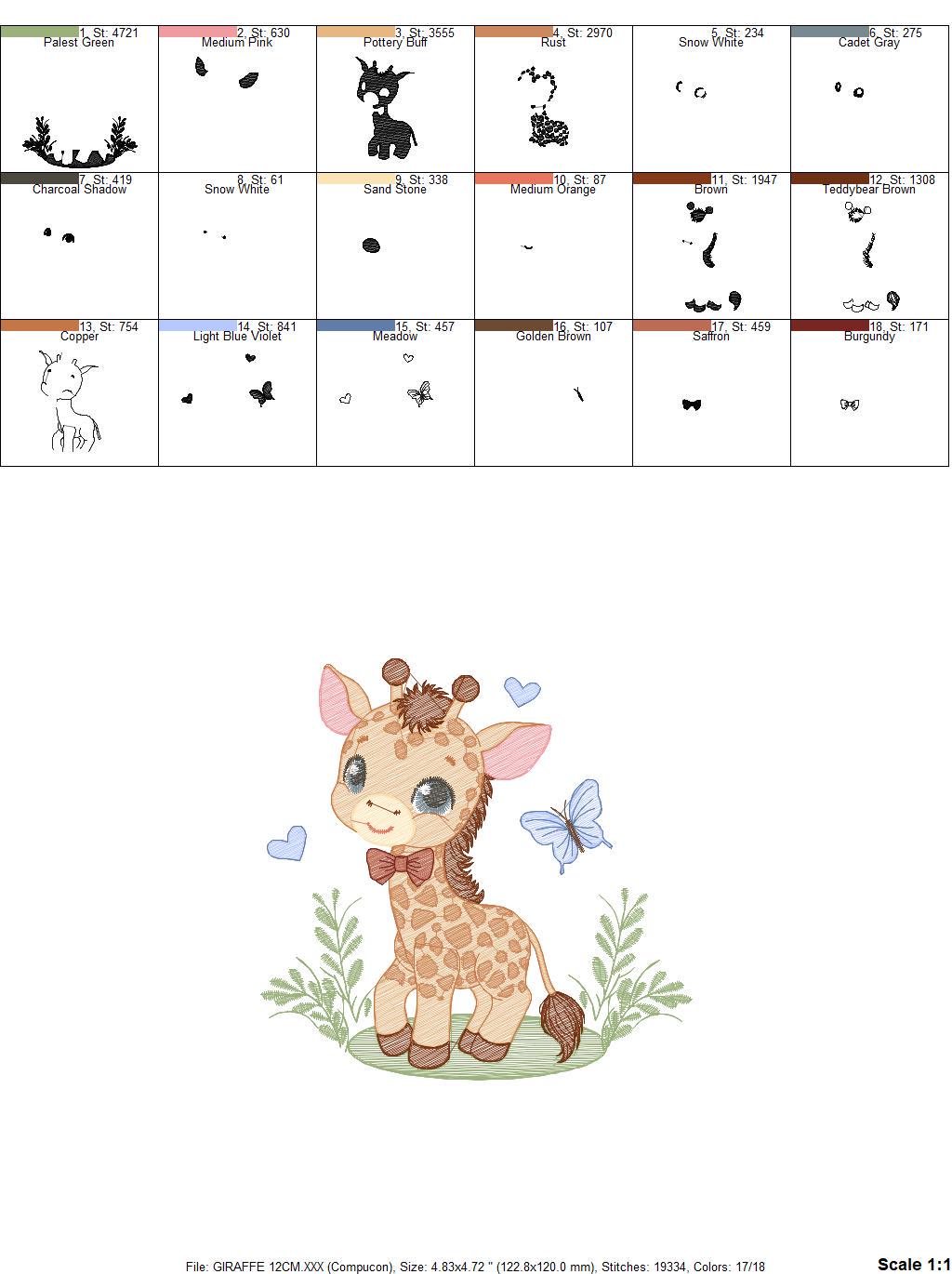 Giraffe embroidery designs - Safari animal embroidery design machine embroidery pattern - Baby boy embroidery file - instant download pes