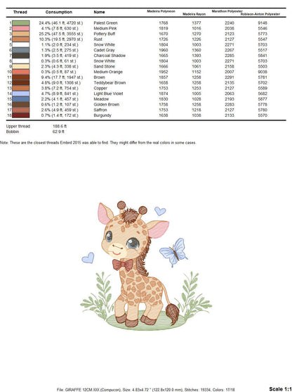 Giraffe embroidery designs - Safari animal embroidery design machine embroidery pattern - Baby boy embroidery file - instant download pes