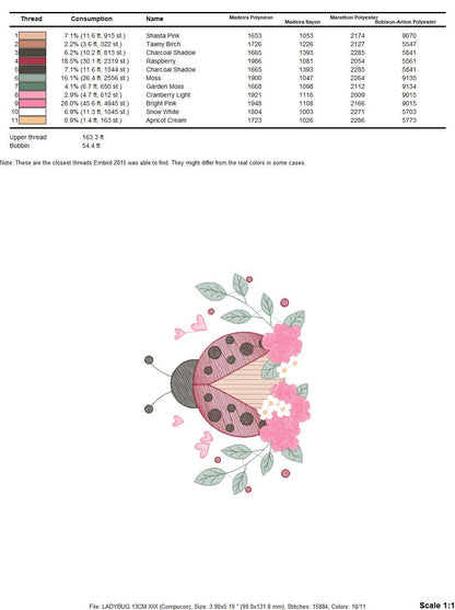 Ladybug embroidery designs - Baby Girl embroidery design machine embroidery pattern - Lady bug with flowers - Kitchen Towel instant download