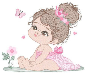 Baby girl embroidery designs - Ballerina embroidery design machine embroidery pattern - Girl with butterfly embroidery - instant download