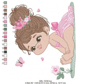 Baby girl embroidery designs - Ballerina embroidery design machine embroidery pattern - Girl with butterfly embroidery - instant download