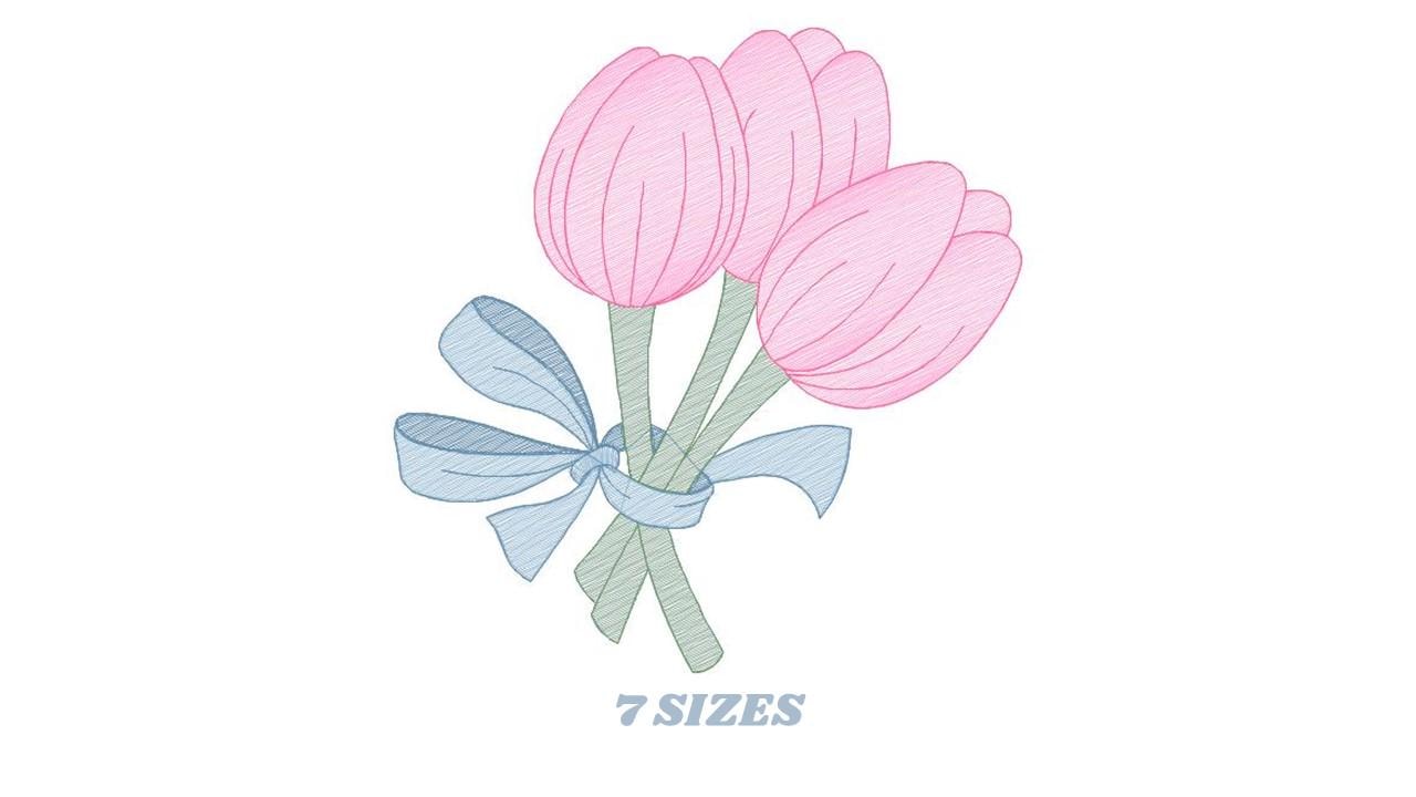 Tulip bouquet embroidery designs - Flower embroidery design machine embroidery pattern - Tulips embroidery file - instant download pes jef