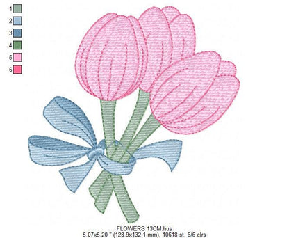 Tulip bouquet embroidery designs - Flower embroidery design machine embroidery pattern - Tulips embroidery file - instant download pes jef