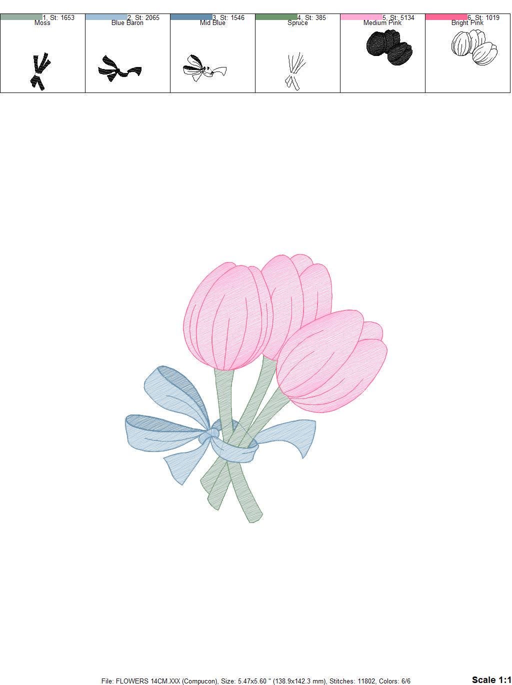 Tulip bouquet embroidery designs - Flower embroidery design machine embroidery pattern - Tulips embroidery file - instant download pes jef