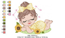 Cargar imagen en el visor de la galería, Baby girl embroidery designs - Girl with sunflower embroidery design machine embroidery pattern - Princess with lace embroidery download pes
