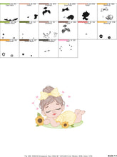 Charger l&#39;image dans la galerie, Baby girl embroidery designs - Girl with sunflower embroidery design machine embroidery pattern - Princess with lace embroidery download pes
