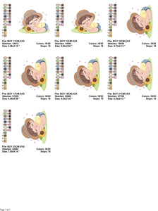 Baby boy embroidery design - Boy with hat embroidery designs machine embroidery pattern - Kid sleeeping with sunflower embroidery download