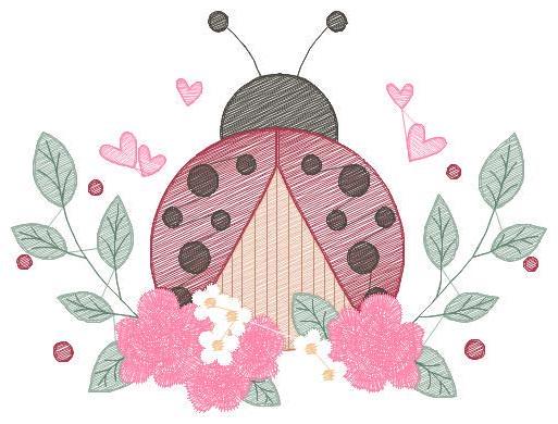Ladybug embroidery designs - Baby Girl embroidery design machine embroidery pattern - Lady bug with flowers - Kitchen Towel instant download
