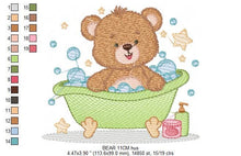 Charger l&#39;image dans la galerie, Bathing Bear embroidery designs - Baby boy embroidery design machine embroidery pattern - Bear with soap bubbles tub embroidery download jef
