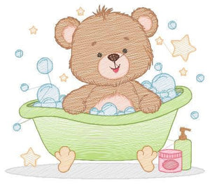 Bathing Bear embroidery designs - Baby boy embroidery design machine embroidery pattern - Bear with soap bubbles tub embroidery download jef