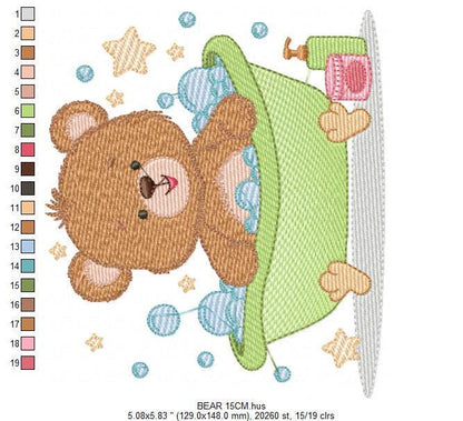 Bathing Bear embroidery designs - Baby boy embroidery design machine embroidery pattern - Bear with soap bubbles tub embroidery download jef