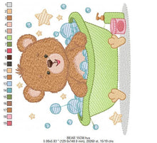 Charger l&#39;image dans la galerie, Bathing Bear embroidery designs - Baby boy embroidery design machine embroidery pattern - Bear with soap bubbles tub embroidery download jef
